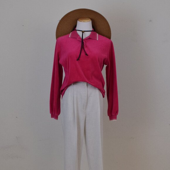 Vintage 80s Hot pink Velour Sweatshirt size M - Picture 10 of 12